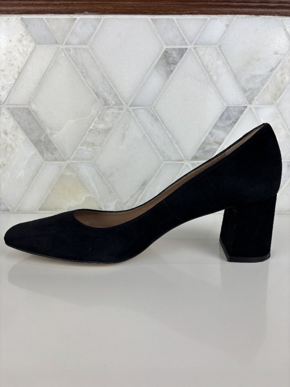 10 LK Bennett Sally Square Toe Pump Heel Court Black Leather Suede Block Heel - Picture 3 of 14